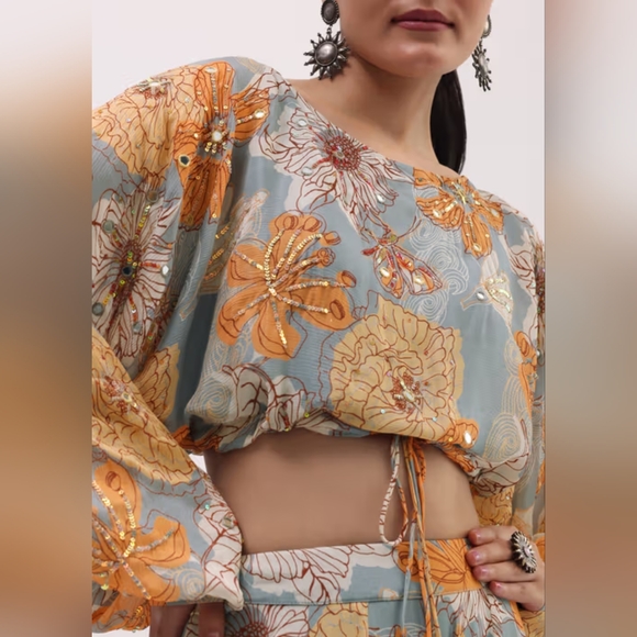 NWT Chiffon flower skirt set (lehenga and crop top) - Picture 3 of 12